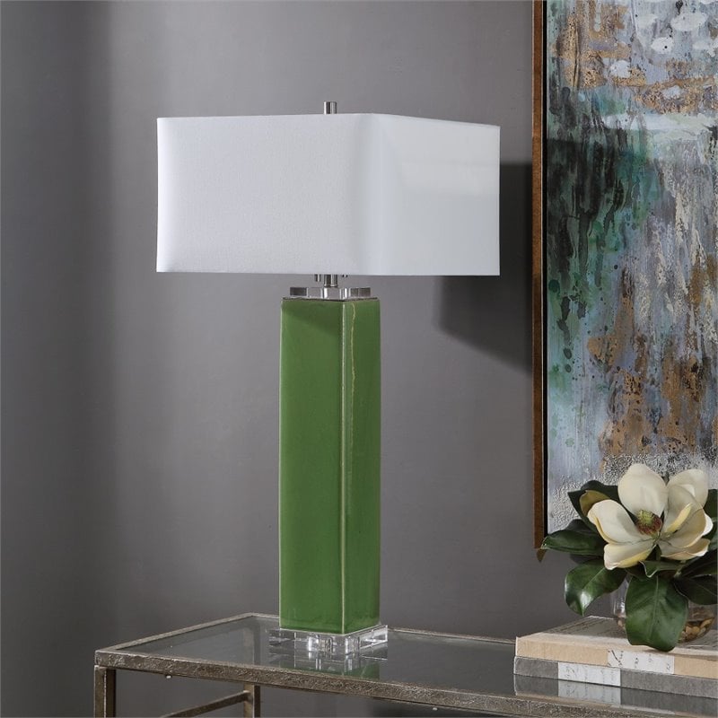 Uttermost Aneeza Ceramic and Crystal Table Lamp in Tropical Green/White