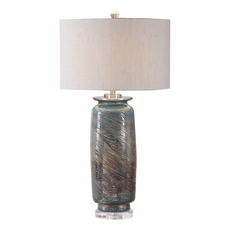 Uttermost Olesya Swirl Glass Iron and Crystal Table Lamp in Ocean Blue
