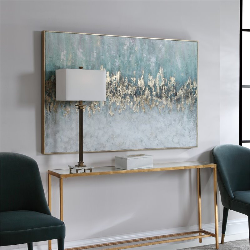 Uttermost Divide Coastal Firwood and Canvas Abstract Hand Painted Art in Blue