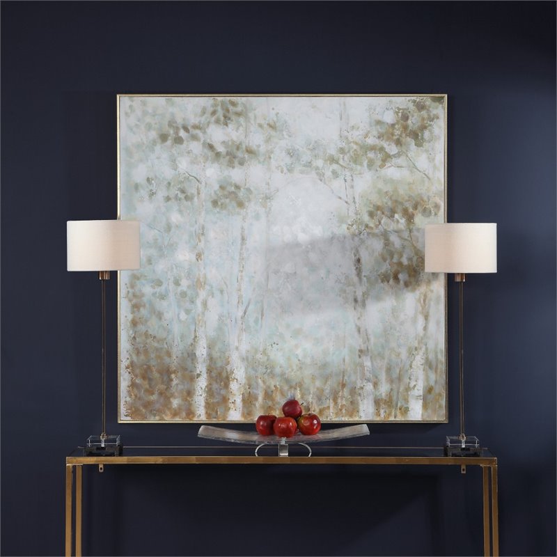 Uttermost Cotton Contemporary Wood Hand Painted Canvas in White/Green-blue