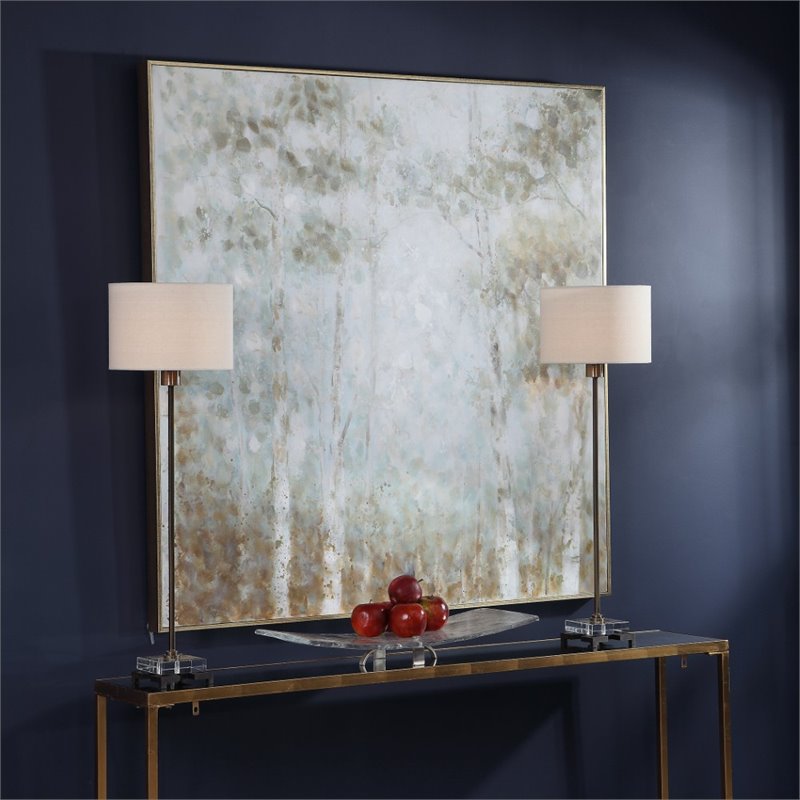 Uttermost Cotton Contemporary Wood Hand Painted Canvas in White/Green-blue
