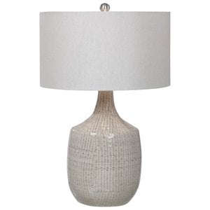 uttermost felipe farmhouse ceramic and fabric table lamp in light gray