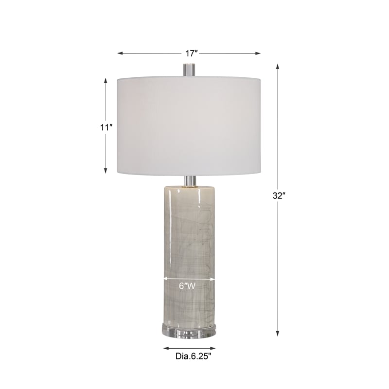 Uttermost Zesiro Modern Ceramic Fabric Steel and Crystal Table Lamp in Beige