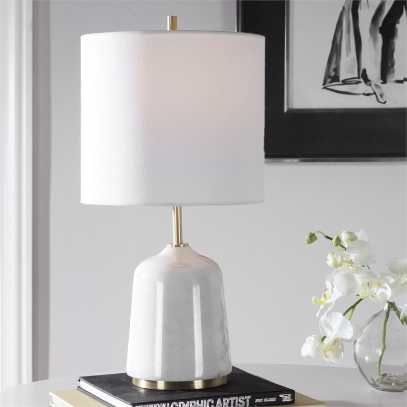 Uttermost Eloise Marble Steel and Fabric Table Lamp in White/Gray