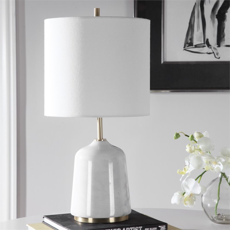 Uttermost Eloise Marble Steel and Fabric Table Lamp in White/Gray