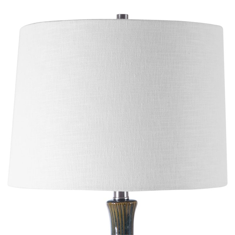 Uttermost Eichler Mid-Century Ceramic and Fabric Table Lamp in Cream/Blue