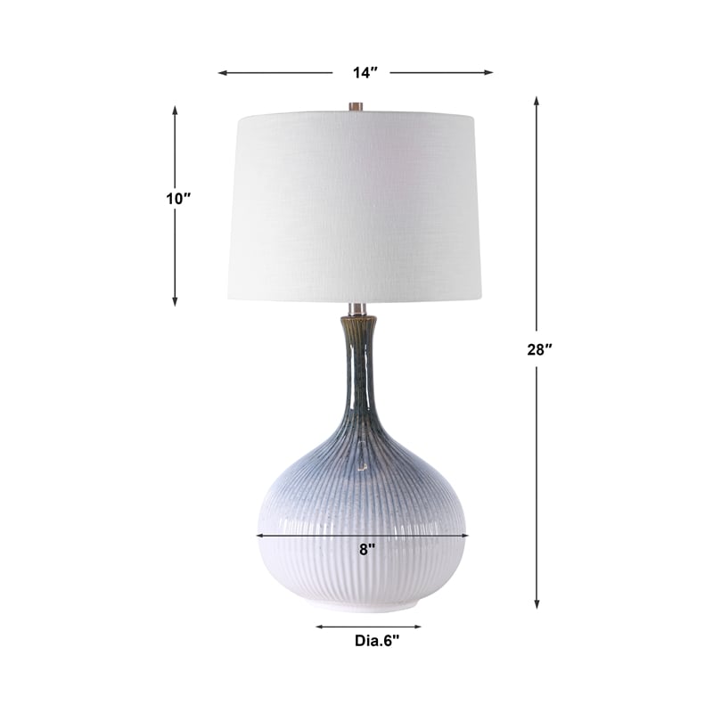 Uttermost Eichler Mid-Century Ceramic and Fabric Table Lamp in Cream/Blue