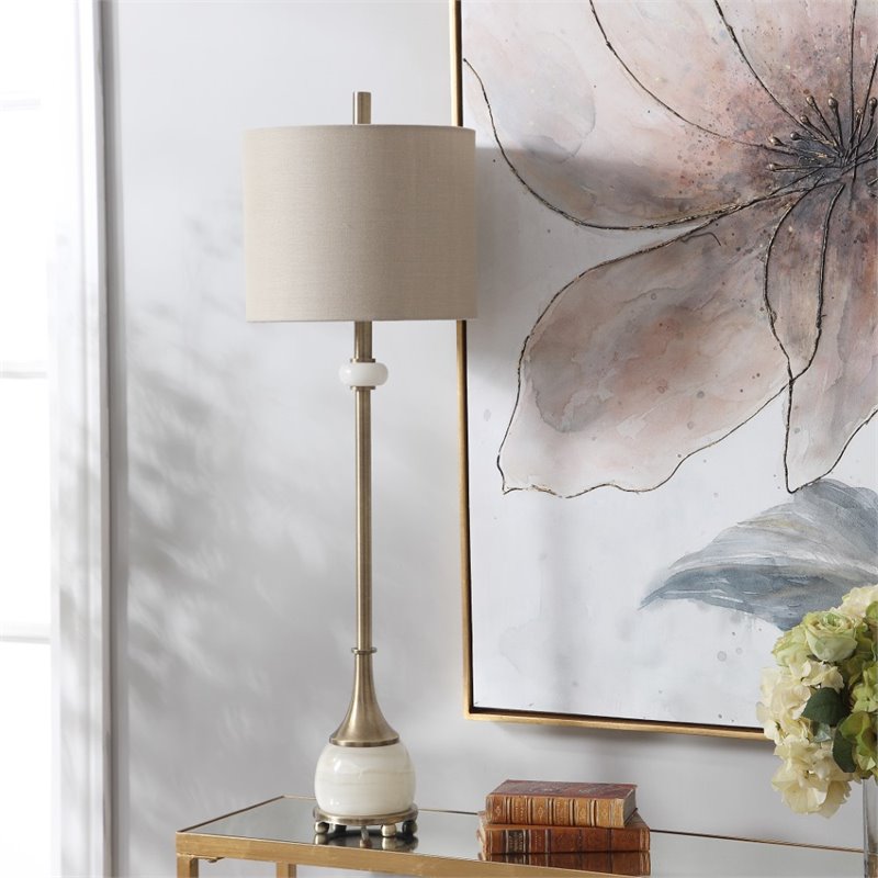 Uttermost Natania Steel Marble and Linen Buffet Lamp in Khaki/Brass