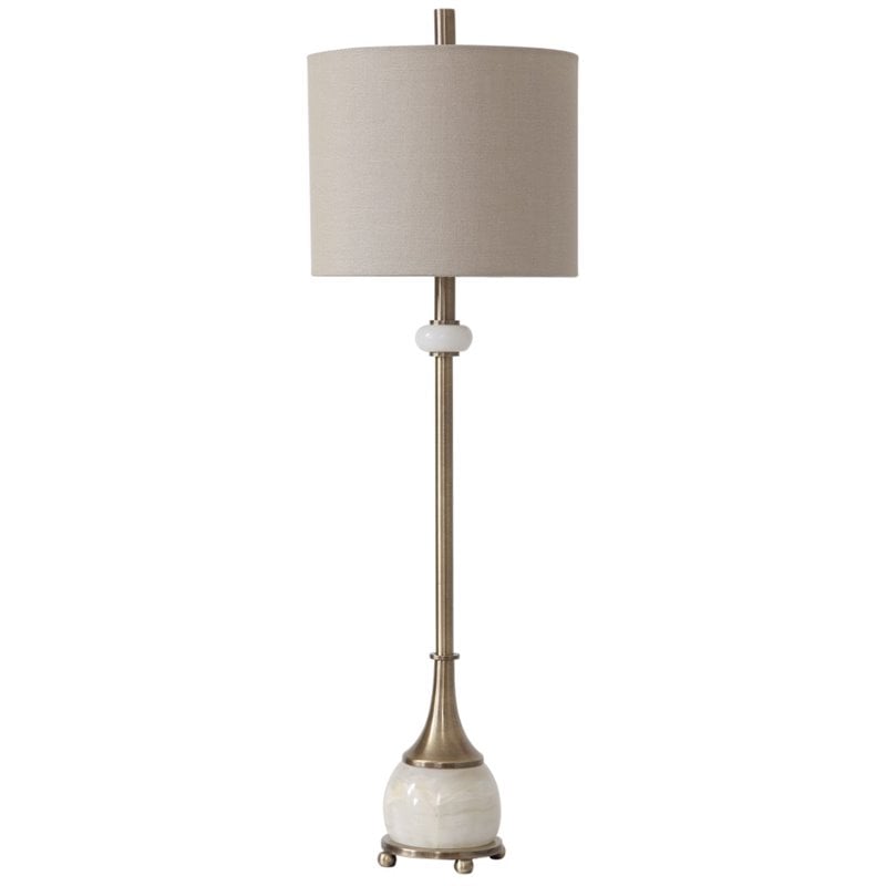 Uttermost Natania Steel Marble and Linen Buffet Lamp in Khaki/Brass