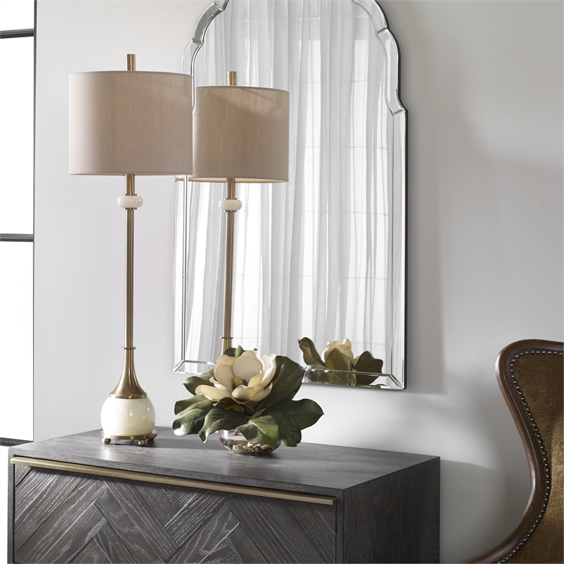 Uttermost Natania Steel Marble and Linen Buffet Lamp in Khaki/Brass