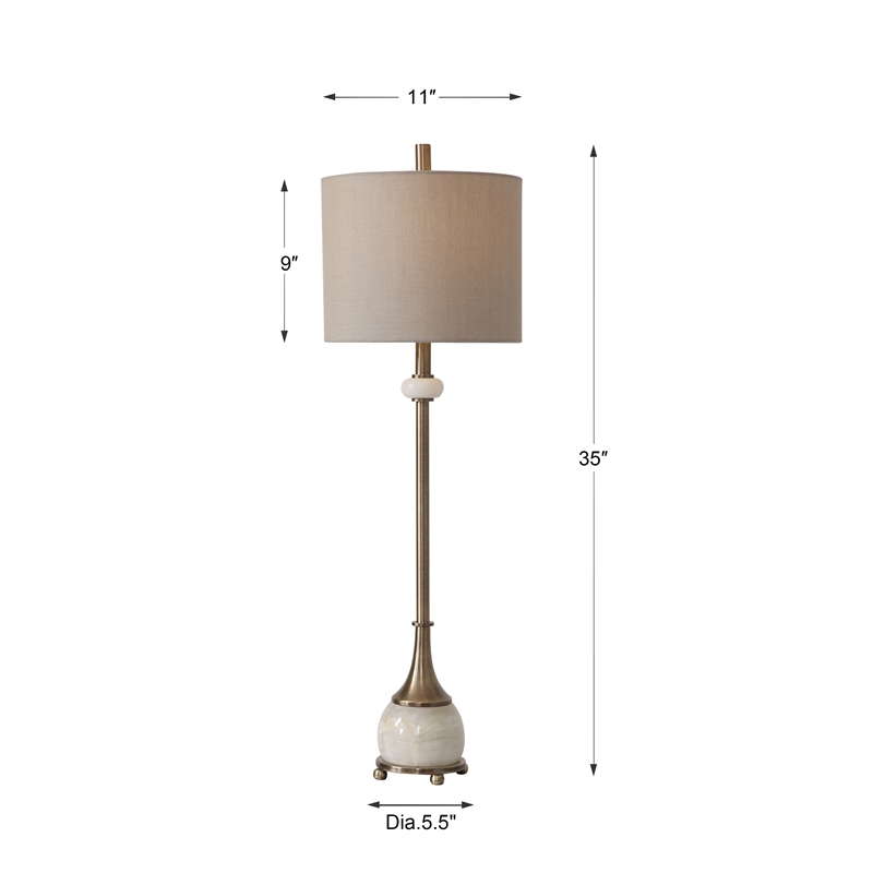Uttermost Natania Steel Marble and Linen Buffet Lamp in Khaki/Brass
