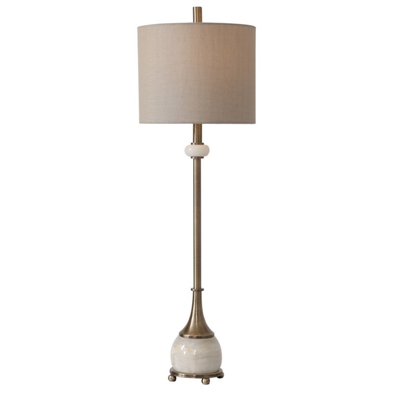 Uttermost Natania Steel Marble and Linen Buffet Lamp in Khaki/Brass