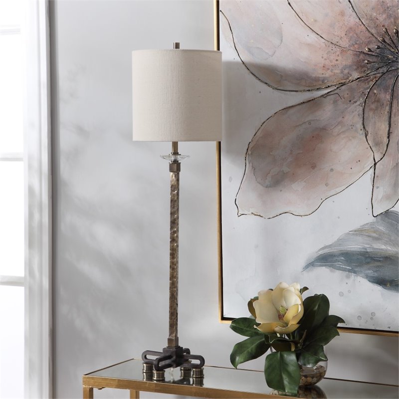 Uttermost Parnell Contemporary Steel and Fabric Buffet Lamp in Black/Brass