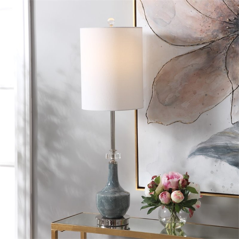 Uttermost Piers Contemporary Steel and Fabric Buffet Lamp in Mottled Blue