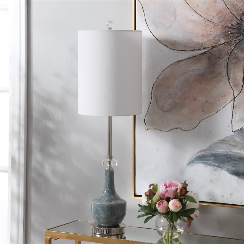 Uttermost Piers Contemporary Steel and Fabric Buffet Lamp in Mottled Blue