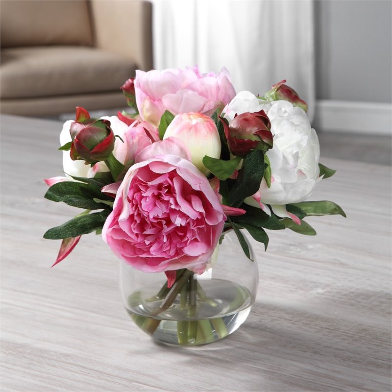 Uttermost Blaire Polyester and Iron Peony Bouquet in Lush Pink/Clear/Cream