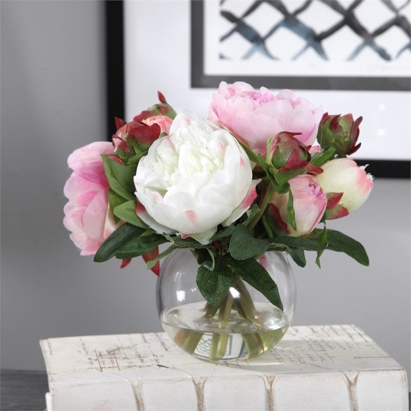 Uttermost Blaire Polyester and Iron Peony Bouquet in Lush Pink/Clear/Cream