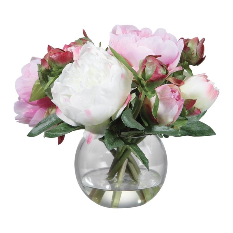 Uttermost Blaire Polyester and Iron Peony Bouquet in Lush Pink/Clear/Cream