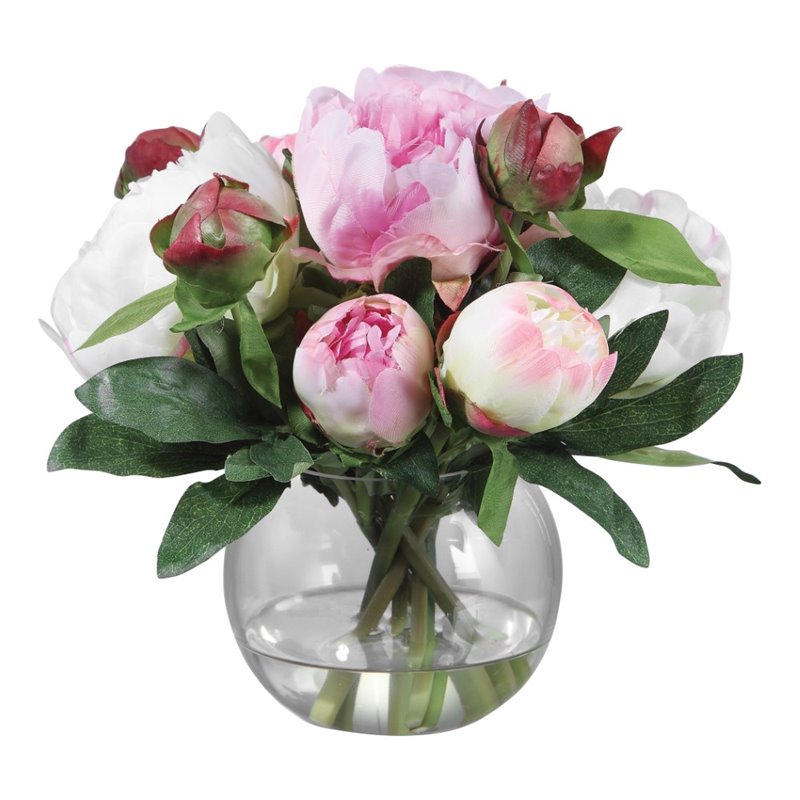 Uttermost Blaire Polyester and Iron Peony Bouquet in Lush Pink/Clear/Cream