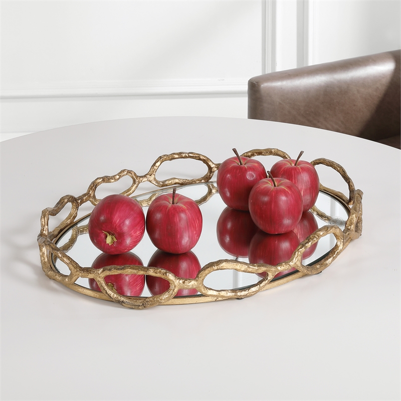 Uttermost Cable Transitional Cast Iron Chain Mirrored Tray in Silver