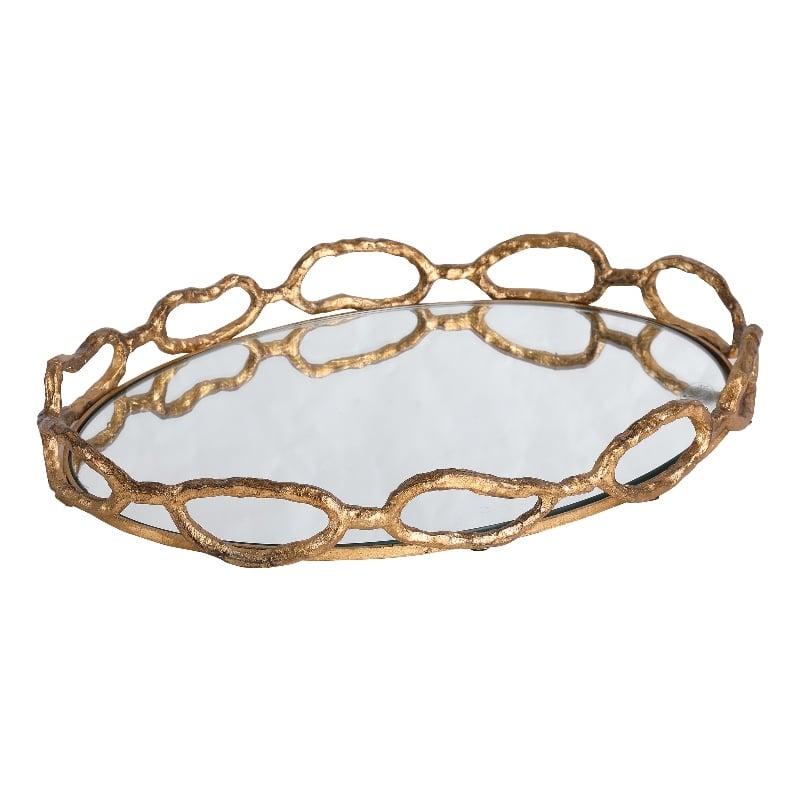 Uttermost Cable Transitional Cast Iron Chain Mirrored Tray in Silver