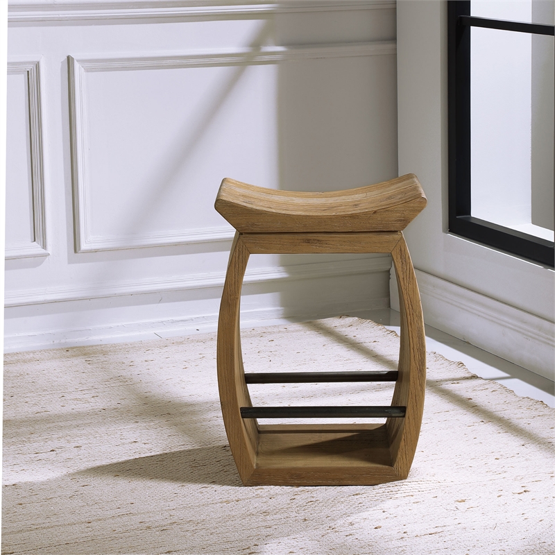 Uttermost Connor Modern Wood and Steel Counter Stool in Brown Finish
