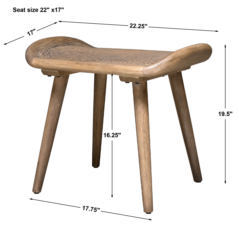 Uttermost Arne Oak Wood and Rattan Scandinavian Small Bench in Woodtone