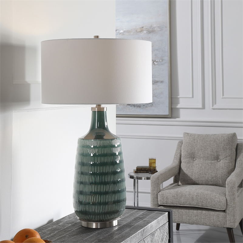 Uttermost Scouts Transitional Ceramic Metal and Fabric Table Lamp in Blue/Green