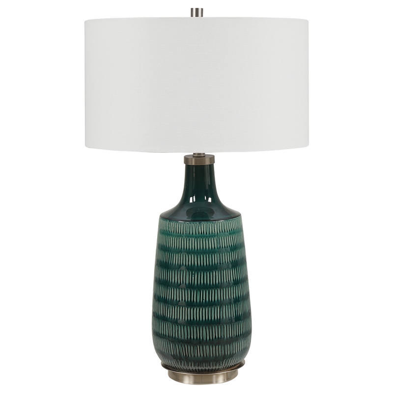 Uttermost Scouts Transitional Ceramic Metal and Fabric Table Lamp in Blue/Green