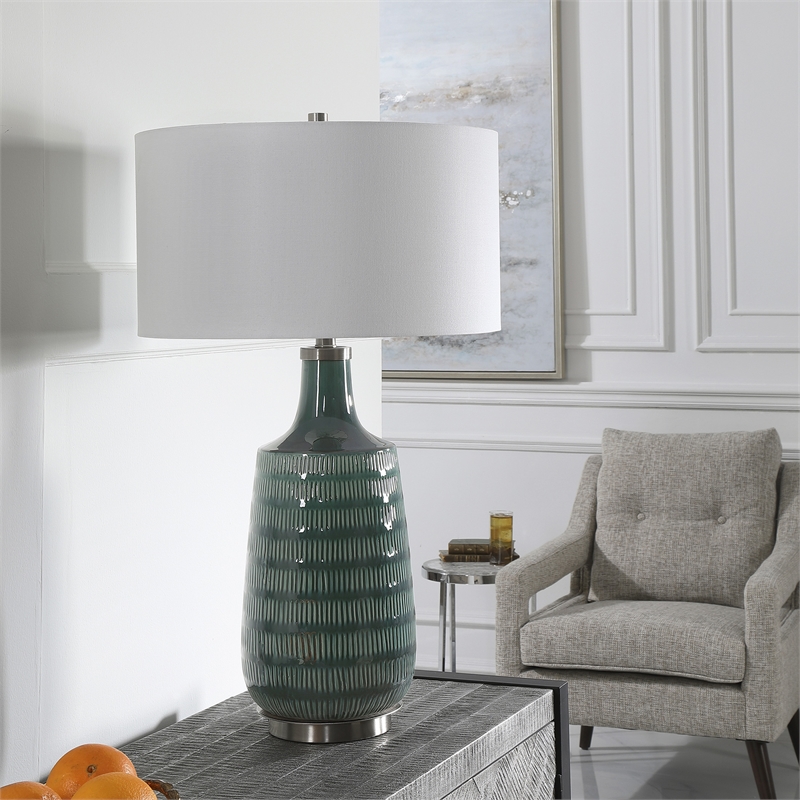 Uttermost Scouts Transitional Ceramic Metal and Fabric Table Lamp in Blue/Green
