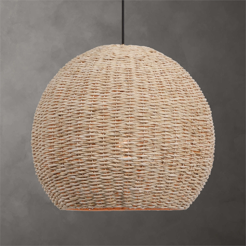 Uttermost 1-Light Metal Dome Shaped Pendant in Natural Woven Seagrass