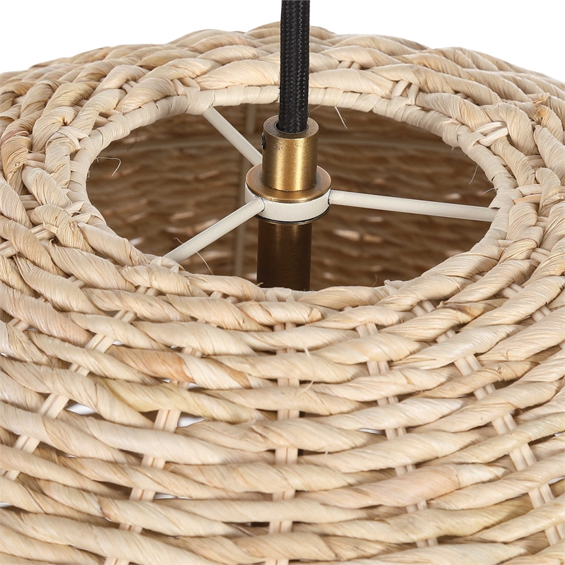 Uttermost 1-Light Metal Dome Shaped Pendant in Natural Woven Seagrass