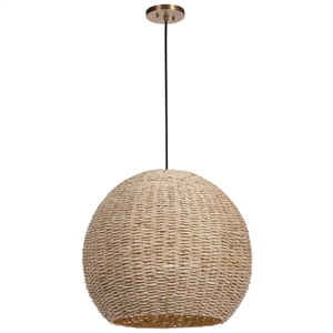 Uttermost 1-Light Metal Dome Shaped Pendant in Natural Woven Seagrass
