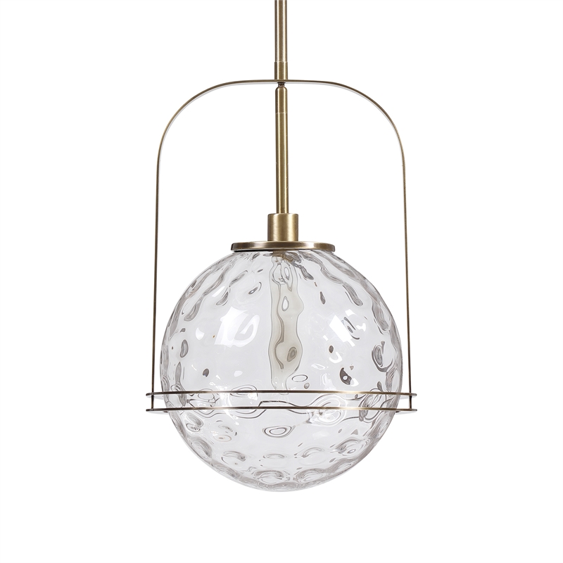 uttermost mimas 1-light steel and glass globe pendant in brass finish