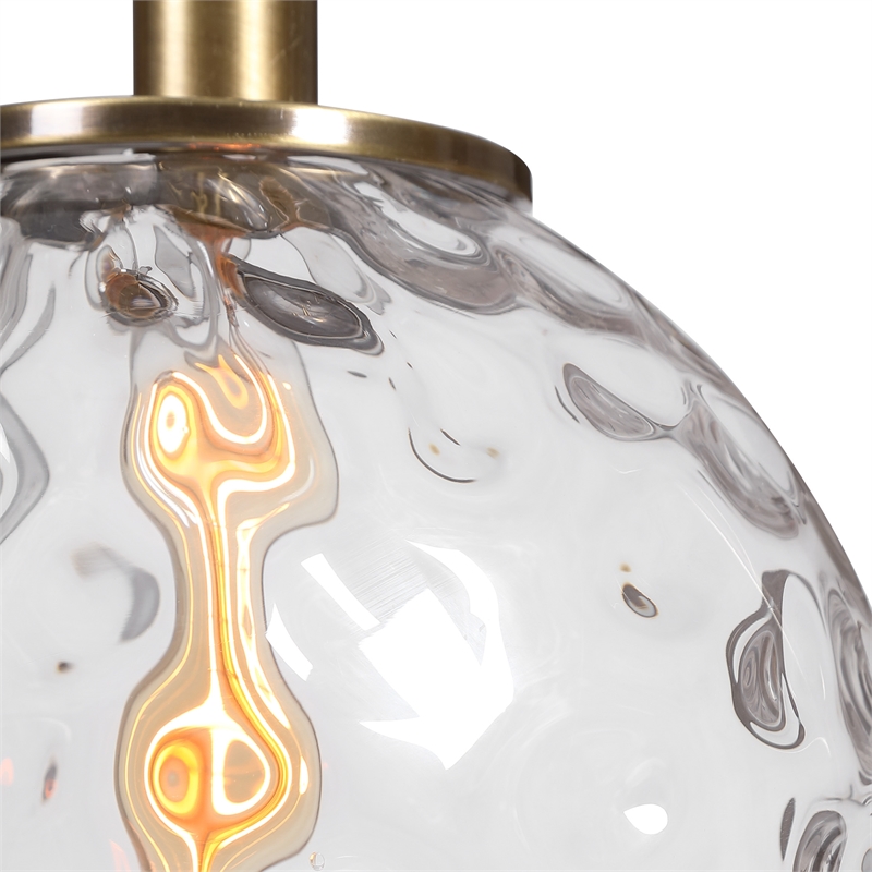 uttermost mimas 1-light steel and glass globe pendant in brass finish