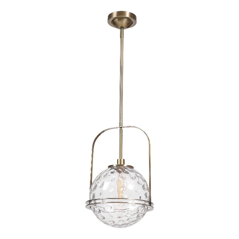 Uttermost Mimas 1-Light Steel and Glass Globe Pendant in Brass Finish