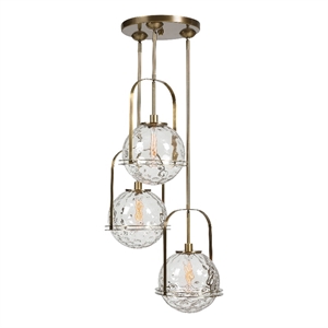 Uttermost Mimas 3-Light Steel and Glass Cluster Pendant in Brass Finish