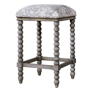 Uttermost Estes Wood and Faux Cow Hide Counter Stool in Gray/White