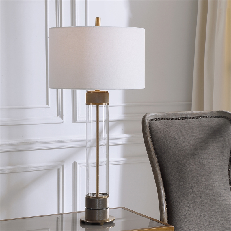 Uttermost Anmer Traditional Iron Glass and Fabric Table Lamp in Brass