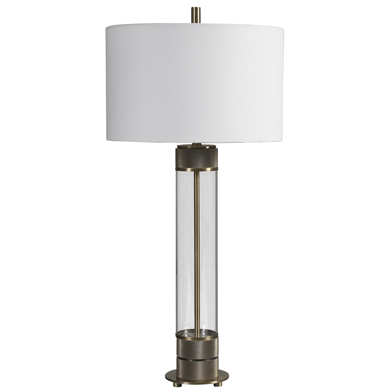 Uttermost Anmer Traditional Iron Glass and Fabric Table Lamp in Brass
