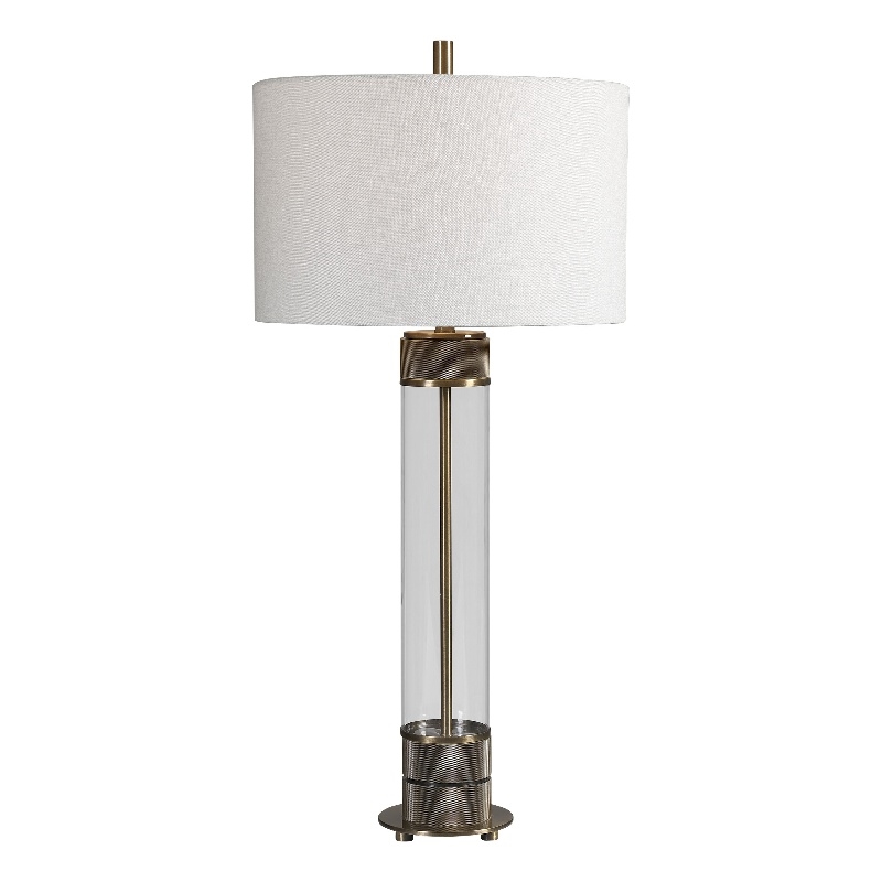 Uttermost Anmer Traditional Iron Glass and Fabric Table Lamp in Brass