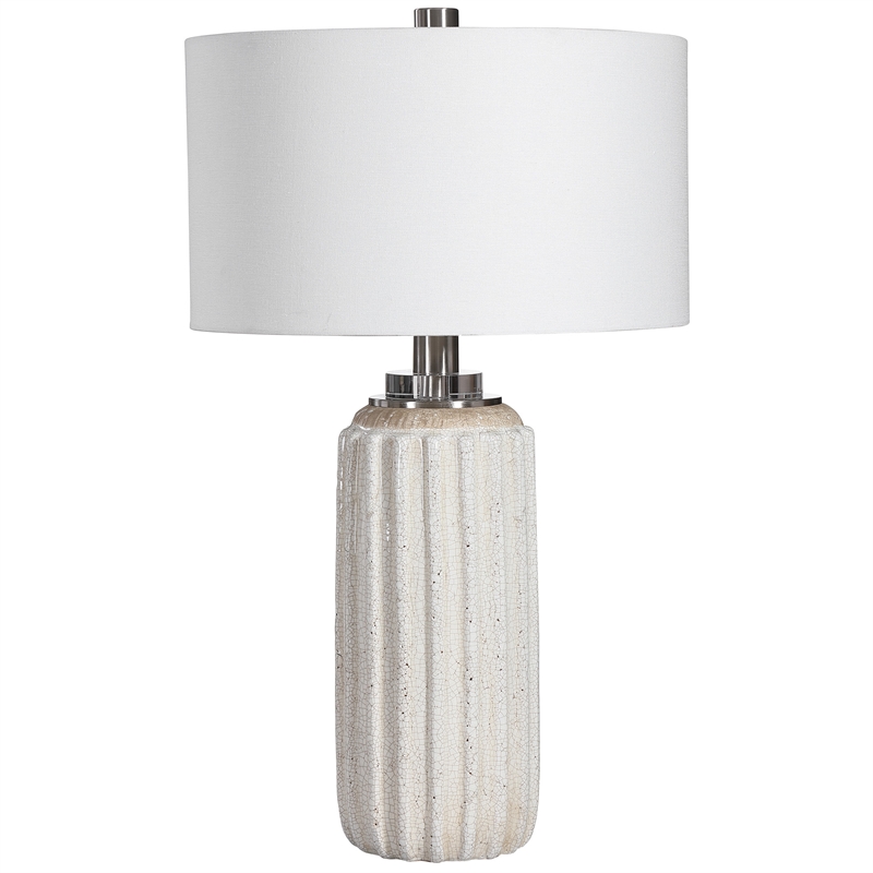 Uttermost Azariah Iron Ceramic and Fabric Crackle Table Lamp in White