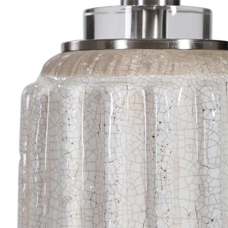 Uttermost Azariah Iron Ceramic and Fabric Crackle Table Lamp in White