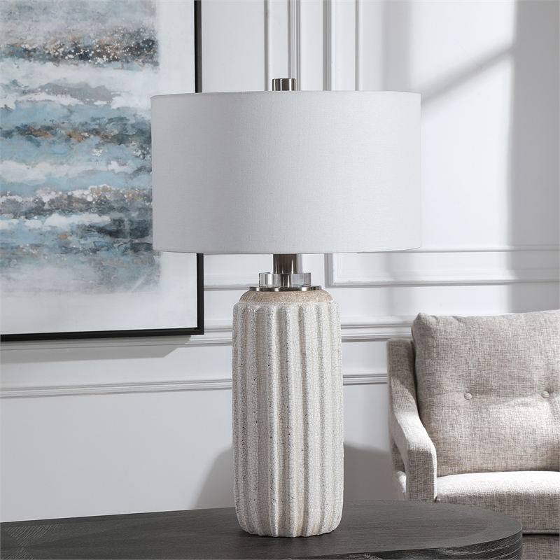 Uttermost Azariah Iron Ceramic and Fabric Crackle Table Lamp in White