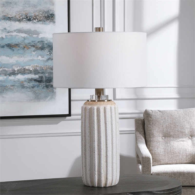 Uttermost Azariah Iron Ceramic and Fabric Crackle Table Lamp in White