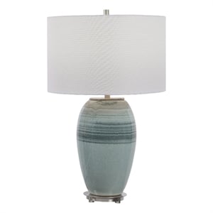 uttermost caicos coastal ceramic table lamp with fabric shade in teal blue