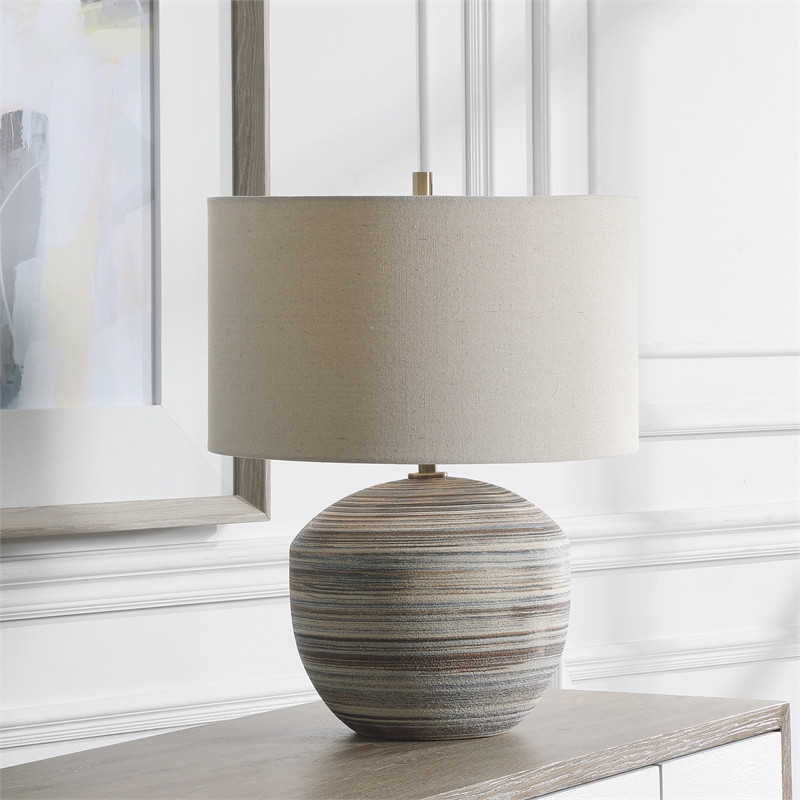 Uttermost Prospect Ceramic and Iron Striped Accent Lamp in Blue/Brown/White