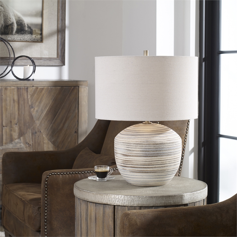 Uttermost Prospect Ceramic and Iron Striped Accent Lamp in Blue/Brown/White