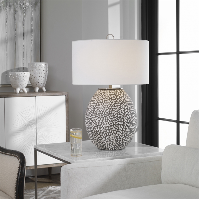 Uttermost Cyprien Transitional Iron Ceramic and Fabric Table Lamp in Gray