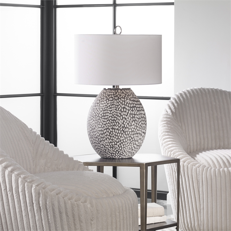 Uttermost Cyprien Transitional Iron Ceramic and Fabric Table Lamp in Gray